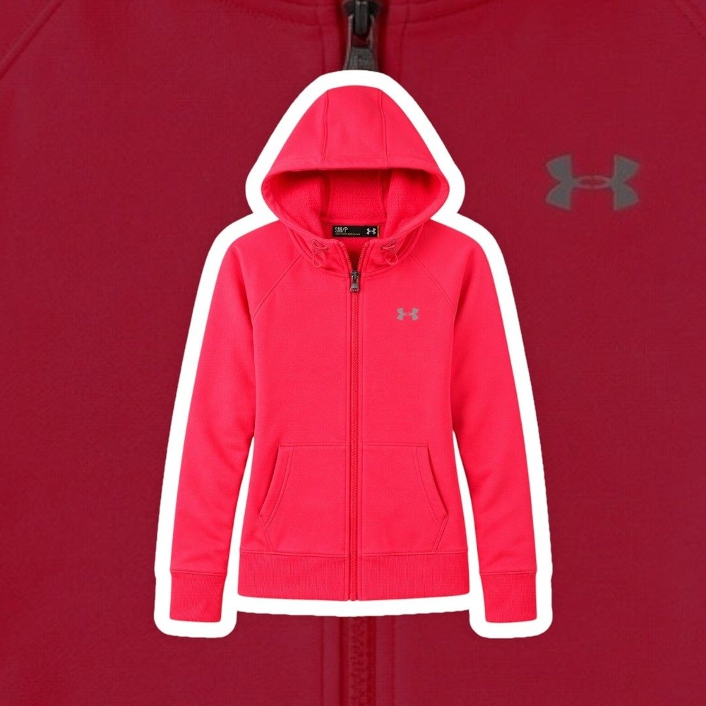 Under Armour Neon Pink Full Zip‎ Fleece Hoodie Womens S Embroidered Logo